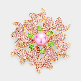 Pearl Rhinestone Embellished Flower Pin Brooch