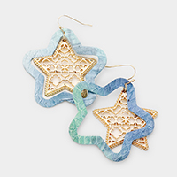 Faux Leather Moroccan Filigree Star Dangle Earrings