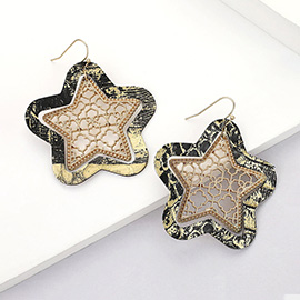 Faux Leather Moroccan Filigree Star Dangle Earrings