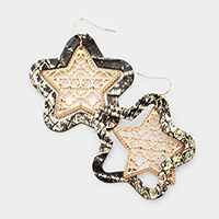 Faux Leather Moroccan Filigree Star Dangle Earrings