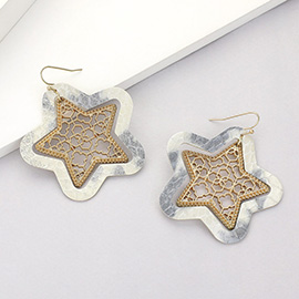 Faux Leather Moroccan Filigree Star Dangle Earrings