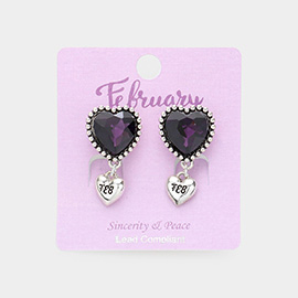 February - Birthstone Heart Dangle Clip On Earrings