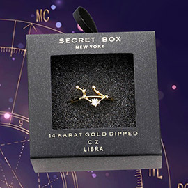 SECRET BOX _ 14K GOLD DIPPED CZ ZODIAC SIGN LIBRA  RING