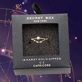 SECRET BOX _ 14K GOLD DIPPED CZ ZODIAC SIGN CAPRICORN SIGN RING