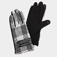 HERRINGBON WOVEN  BUTTON GLOVES