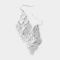 Leaf Metal Cluster Dangle Earrings