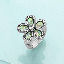 Abalone Flower Antique Metal Stretch Ring