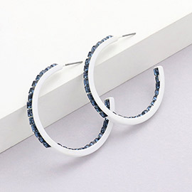 Square Rhinestone Stone Accented Hoop Earrings