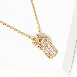 Gold Dipped CZ Stone Paved Flip Flop Pendant Necklace