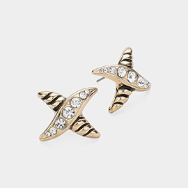 Patterned Metal Rhinestone Stud Earrings