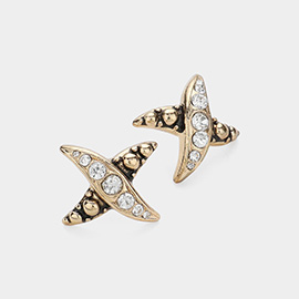 Patterned Metal Rhinestone Stud Earrings