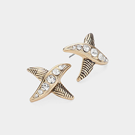 Patterned Metal Rhinestone Stud Earrings