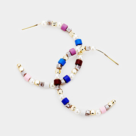 Colorful Bead Pearl Hoop Earrings