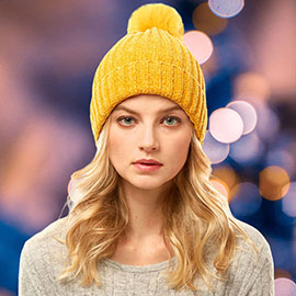 Solid Chenille Pom Pom Beanie Hat