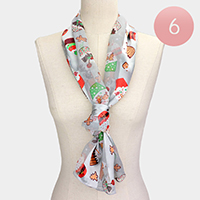 6PCS - Silk Feel Cute Christmas Pattern Print Scarf