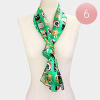 6PCS - Silk Feel Christmas Cute Animal Pattern Print Scarf