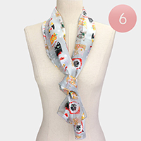 6PCS - Silk Feel Christmas Cute Animal Pattern Print Scarf