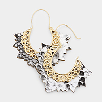 Animal Pattern Faux Leather Gold Metal Earrings 
