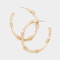 Bamboo Textured Metal Hoop Earrings 