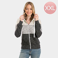 Color Block Zip Up Hoodies Sweater