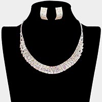 Crystal Rhinestone Pave Collar Necklace Clip On Earring Set