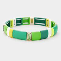 Glass Crystal Lego Color Block Stretch Bracelet 