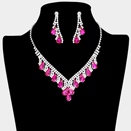 Teardrop Stone Accented Rhinestone Necklace