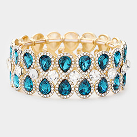 Teardrop Glass Crystal Pave Stretch Evening Bracelet