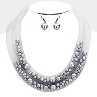 Double Mesh Tube Pearl Collar Necklace