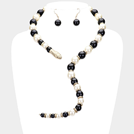 Pearl Beaded Snake Open Necklace 