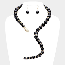 Pearl Beaded Snake Open Necklace 