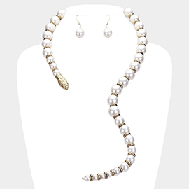 Pearl Beaded Snake Open Necklace 