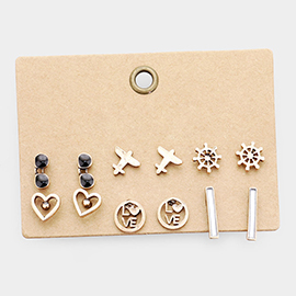 6Pairs - Burnished Metal Stud Earrings