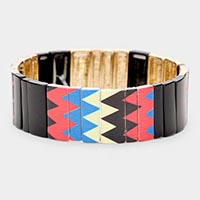 Colorful Multi Pattern Metal Stretch Bracelet 