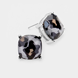 Leopard Square Stone Stud Earrings