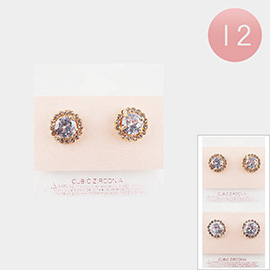 12PCS - Rhinestone Crystal Pave Stud Earrings