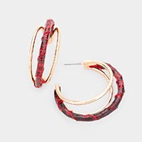 Snake Print Faux Leather Wrapped Hoop Earrings 