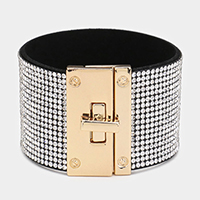 Embellished Rhinestone Wide Turn Lock Bracelet