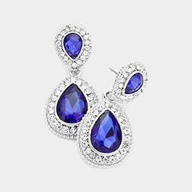 Rhinestone Trim Teardrop Evening Earrings 