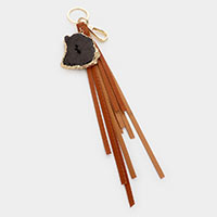 Gemstone Faux Leather Fringe Keychain