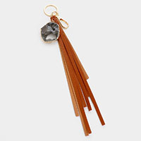 Gemstone Faux Leather Fringe Keychain