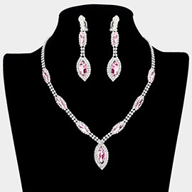 Marquise Crystal Rhinestone Drop Necklace Clip On Earring Set