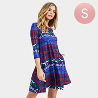 Fair Isle Reindeer Print A-Line Dress