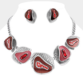 Colored Textured Metal Bib Collar Necklace