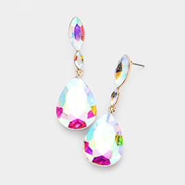 Double Marquise Stone Teardrop Link Dangle Evening Earrings