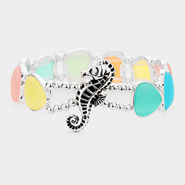 Sea Glass Seahorse Metal Stretch Bracelet