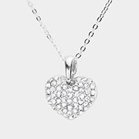 Crystal Rhinestone Pave Heart Pendant Necklace 