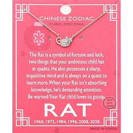 Lunar 12 Zodiac White Gold Dipped CZ Rat Pendant Necklace