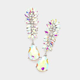 Marquise Stone Cluster Teardrop Link Dangle Evening Earrings