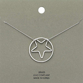 Brass Metal Open Circle Star Pendant Necklace